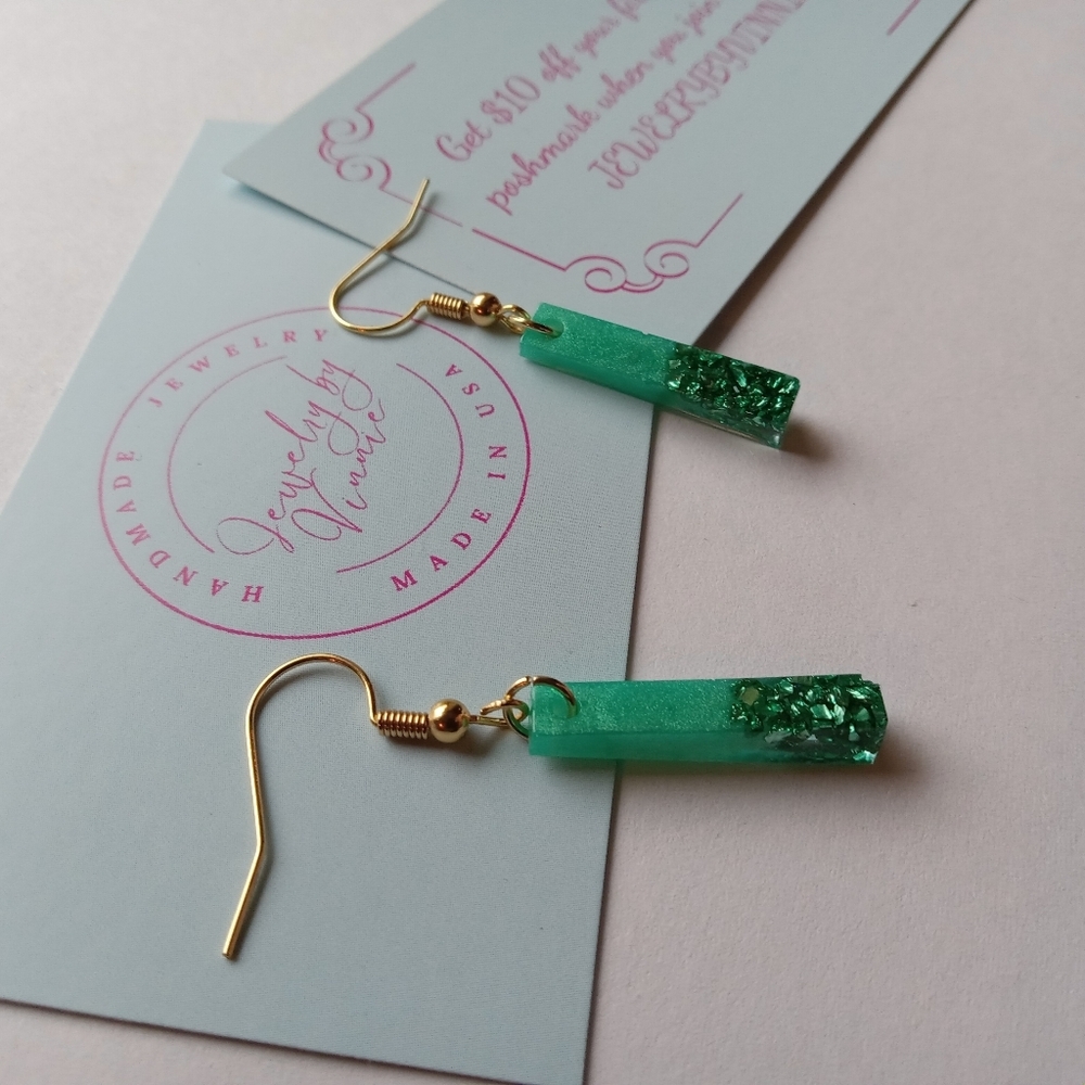 Hand Crafted Green Earrings - Picture 3 of 6